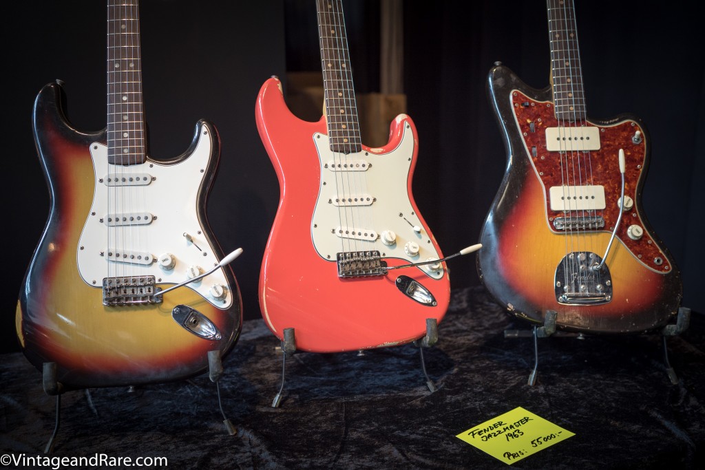 1962 Fender Stratocaster Fiesta Red and 1963 Fender Jazzmaster. 3rd strat year unknown.