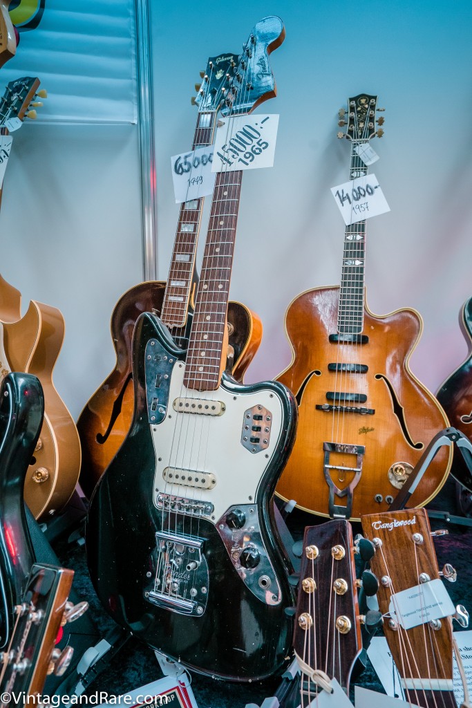 1965 Fender Jaguar in custom colour Black at Jam Guitars booth.