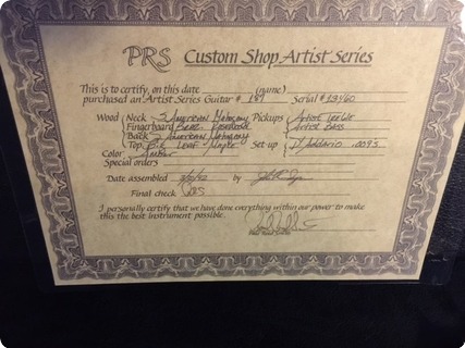 Prs Paul Reed Smith Artist 1 Custom 24 1992 Amber