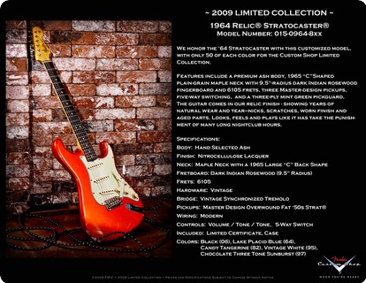 Fender  Stratocaster Custom Shop 1964 Relic Lim. Colletion 2009 Pickup Master Design Overwound Fat 50 2009