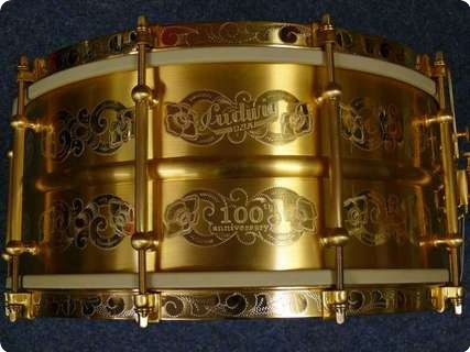 Ludwig 100th Anniversary Gold Triumphal Snaredrum 2016 Gold Plated   Handgraviert