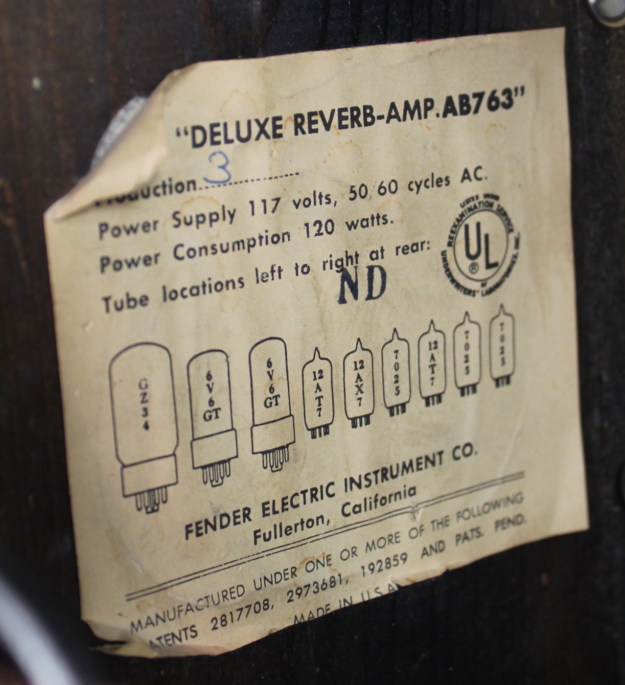 Twin Reverb Tube Chart