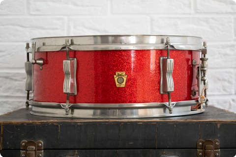 Ludwig Vintage 1965 1960s Ludwig Pioneer 14x5 Red Sparkle Nickel Snare