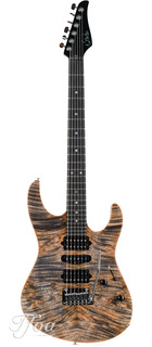 Suhr Custom Modern Black Limba Waterfall Burl Maple Trans Blue Denim